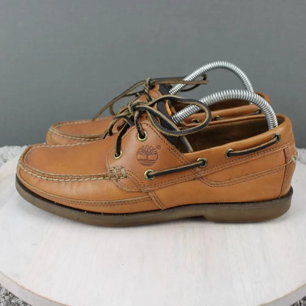 Timberland Tan Leather Boat Shoes Mens 8 Moc Toe Deck Casual - Picture 5 of 9